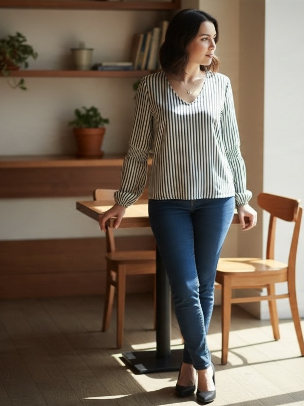 Chic Striped Sleeve Blouse – Stylish & Elegant by Como Blu